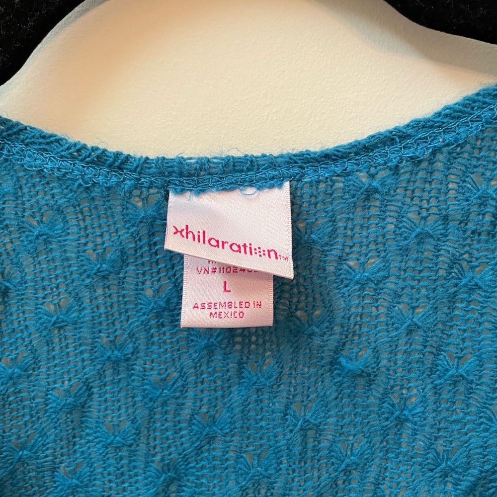 Teal Blue Knit Tie-Front Bolero Shrug - Picture 2 of 3